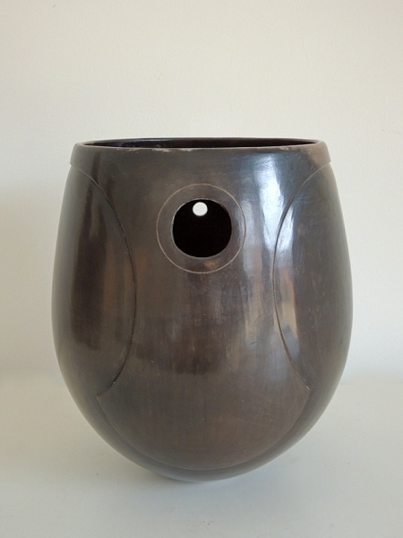 Contemporary Studio Ceramics 2022 - Dark Smoke Fired Pierced Vase